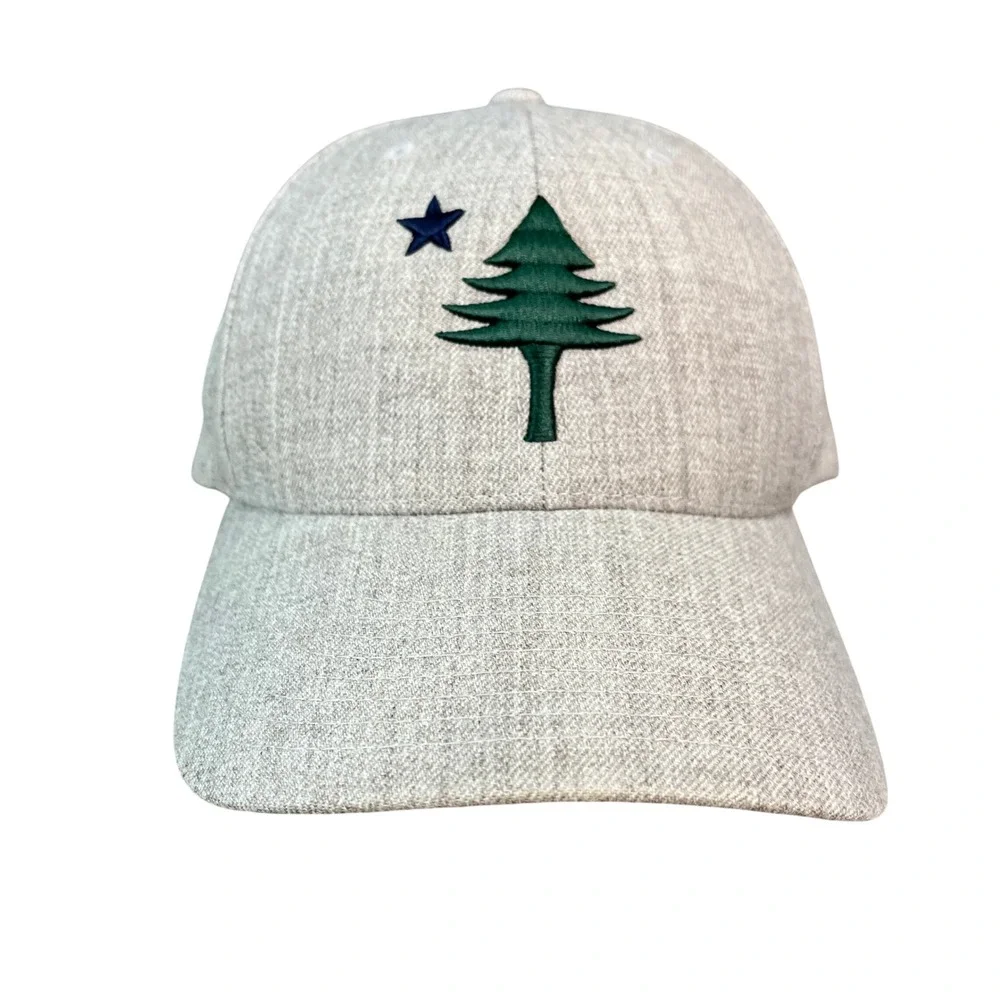 Symmetree Maine Pine Tree Star Snapback Hat Gray Wool Blend Yupoong Cap